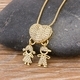 nidin fashion son daughter heart gold color cubic zirconia family girl boy pendant necklace copper chain jewelry for mother gift