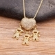 nidin fashion son daughter heart gold color cubic zirconia family girl boy pendant necklace copper chain jewelry for mother gift