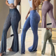 slim High Waist Bell Bottom Flare Tights Solid Color