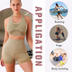 Damen Nahtloses Yoga-Set Langarm Crop Top High Waist Leggings