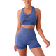 Damen Nahtloses Yoga-Set Langarm Crop Top High Waist Leggings