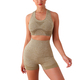 Damen Nahtloses Yoga-Set Langarm Crop Top High Waist Leggings