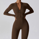 women's Long Sleeve Zip Front Yoga Jumpsuit Workout Bodysuit
