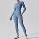 women's Long Sleeve Zip Front Yoga Jumpsuit Workout Bodysuit