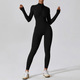 women's Long Sleeve Zip Front Yoga Jumpsuit Workout Bodysuit