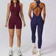 Damen Scrunched Gym Jumpsuit Short Set Mit Zipper