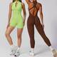 Damen Scrunched Gym Jumpsuit Short Set Mit Zipper
