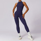 Damen Scrunched Gym Jumpsuit Short Set Mit Zipper