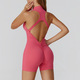 Damen Scrunched Gym Jumpsuit Short Set Mit Zipper