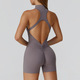Damen Scrunched Gym Jumpsuit Short Set Mit Zipper