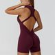 Damen Scrunched Gym Jumpsuit Short Set Mit Zipper