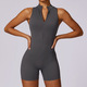 Damen Scrunched Gym Jumpsuit Short Set Mit Zipper