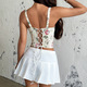 Floral Print Lace Front Tie Slim Corset Tank Top