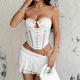 strapless Lace Trim Corset Top With Front Buckles