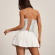 silver Strapless Leather Corset Top With Lace Tie Front