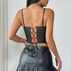 black Pu Leather Patchwork Lace Camisole Corset Top