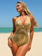 gold Bronze One Piece Swimsuit Deep V Neck Backless Monokini