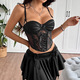 black Mesh Patchwork Camisole With Front Tie Lace Corset