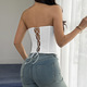 white Strapless Waist Cinched Corset Top With Drawstring Side