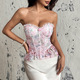 pink Floral Embroidered Corset Vest Top With Lace Trim