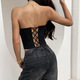 off-Shoulder Strapless Fishbone Tank Top Black Waist Cinching Cropped Vest