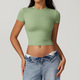 Damen Sommer Gym Crop Top – Kurzarm Fitness Workout Shirt