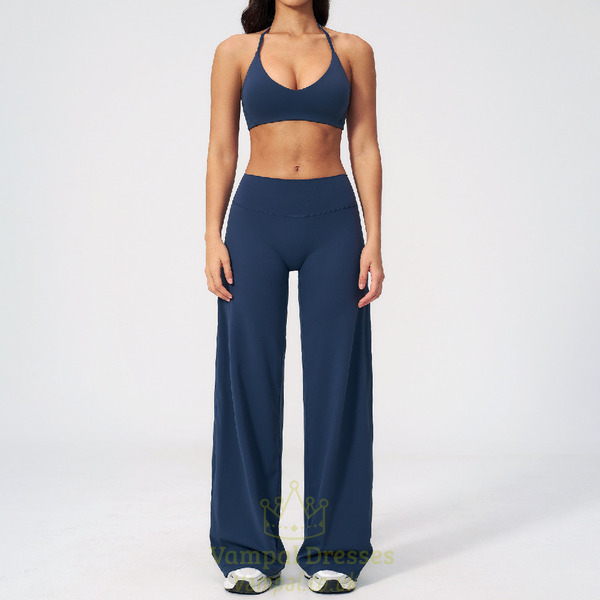 yoga Sports Set 2-Piece Women Shockproof Fitness Top Gym Running Workout Clothes Bell-Bottom Pants Athletic Wear