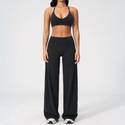 yoga Sports Set 2-Piece Women Shockproof Fitness Top Gym Running Workout Clothes Bell-Bottom Pants Athletic Wear