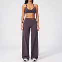yoga Sports Set 2-Piece Women Shockproof Fitness Top Gym Running Workout Clothes Bell-Bottom Pants Athletic Wear