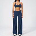 yoga Sports Set 2-Piece Women Shockproof Fitness Top Gym Running Workout Clothes Bell-Bottom Pants Athletic Wear