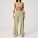 yoga Sports Set 2-Piece Women Shockproof Fitness Top Gym Running Workout Clothes Bell-Bottom Pants Athletic Wear