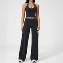 yoga Sports Set 2-Piece Women Shockproof Fitness Top Gym Running Workout Clothes Bell-Bottom Pants Athletic Wear
