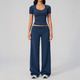 zweiteiliger Yoga Anzug Damen Tracksuit Gym Workout Kurzarm High-Waist-Yogahose