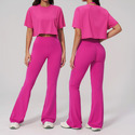 women's 2-Piece Yoga Outfit With Flared Pants And Short Sleeve Top