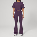women's 2-Piece Yoga Outfit With Flared Pants And Short Sleeve Top