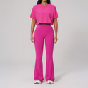 women's 2-Piece Yoga Outfit With Flared Pants And Short Sleeve Top