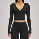 Damen Deep V Langarm Yoga Tops – Breathable Gym Workout Shirts