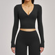 Damen Deep V Langarm Yoga Tops – Breathable Gym Workout Shirts