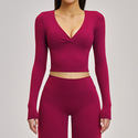 Damen Deep V Langarm Yoga Tops – Breathable Gym Workout Shirts
