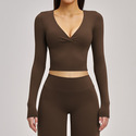 Damen Deep V Langarm Yoga Tops – Breathable Gym Workout Shirts
