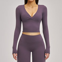 Damen Deep V Langarm Yoga Tops – Breathable Gym Workout Shirts