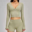Damen Deep V Langarm Yoga Tops – Breathable Gym Workout Shirts