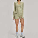 long Sleeve Yoga Set With High Waist Shorts