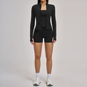 long Sleeve Yoga Set With High Waist Shorts