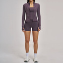 long Sleeve Yoga Set With High Waist Shorts