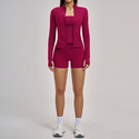 long Sleeve Yoga Set With High Waist Shorts