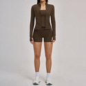 long Sleeve Yoga Set With High Waist Shorts