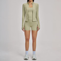 long Sleeve Yoga Set With High Waist Shorts