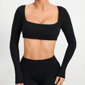 Damen Backless Langarm Yoga Crop Top Breathable Quick Dry Sports Shirt