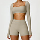 women Yoga Set Sportswear Workout Gym Legging Crop Top Long Sleeve Sports Suit